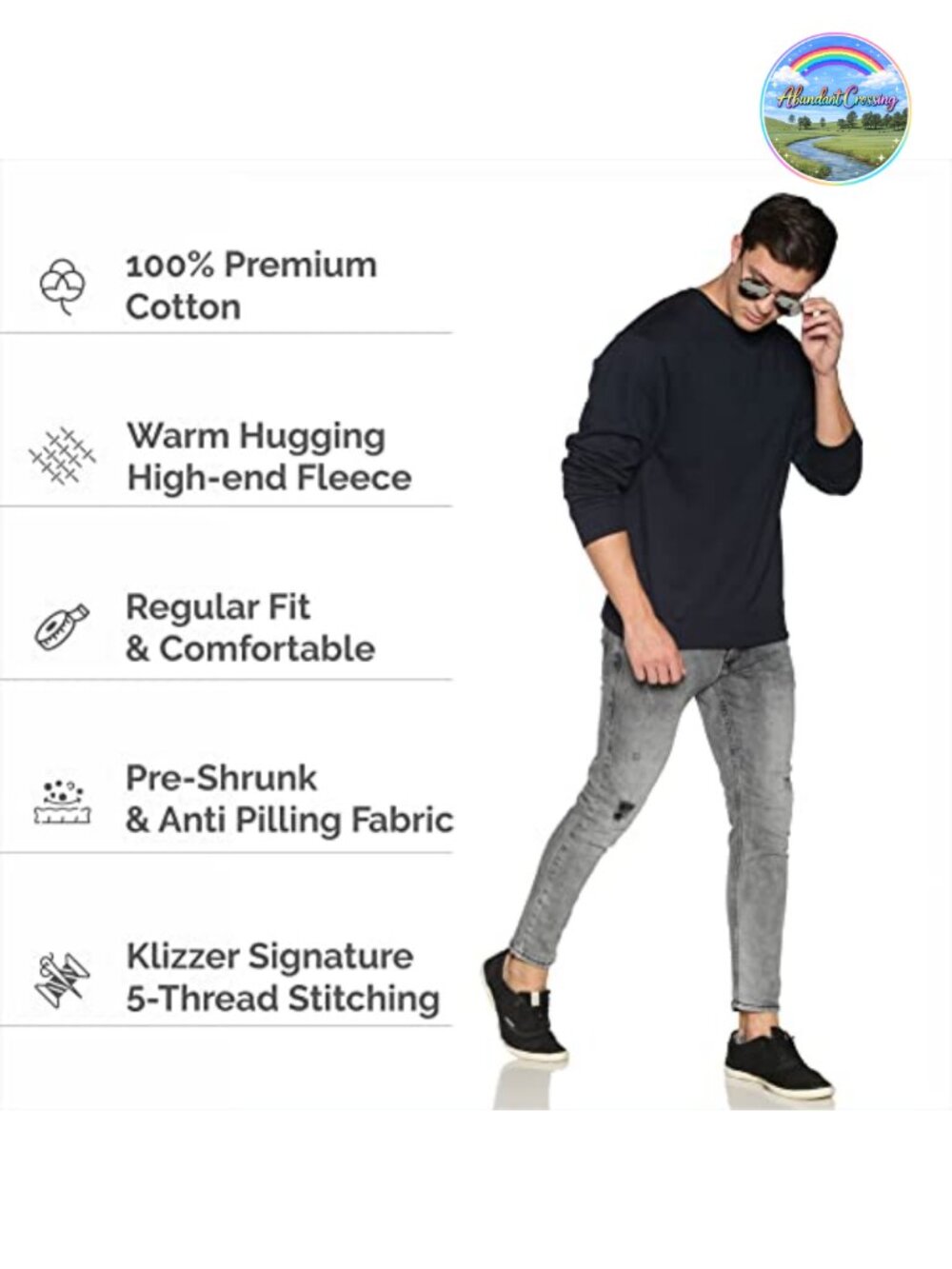 Men's 100% Cotton Crewneck Sweatshirt Heavyweight Pullover Regular Fit